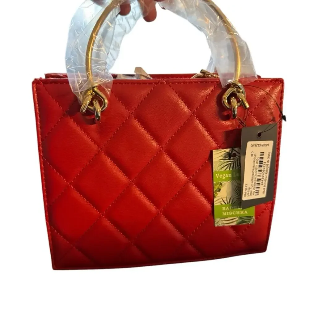 Badgley Mischka Faux‎ leather Quilted Stud mini tote NWT